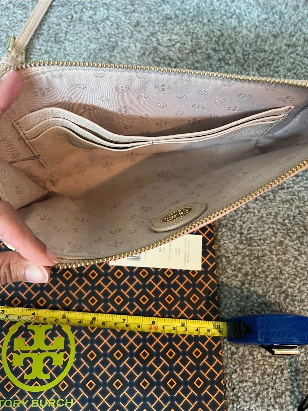 Tory Burch Pale Blush Pebbled Leather Crossbody with Gold Logo